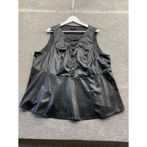 Torrid Faux Leather Peplum Top Womens 3 Black Sexy‎ Water Resistance Lace Up